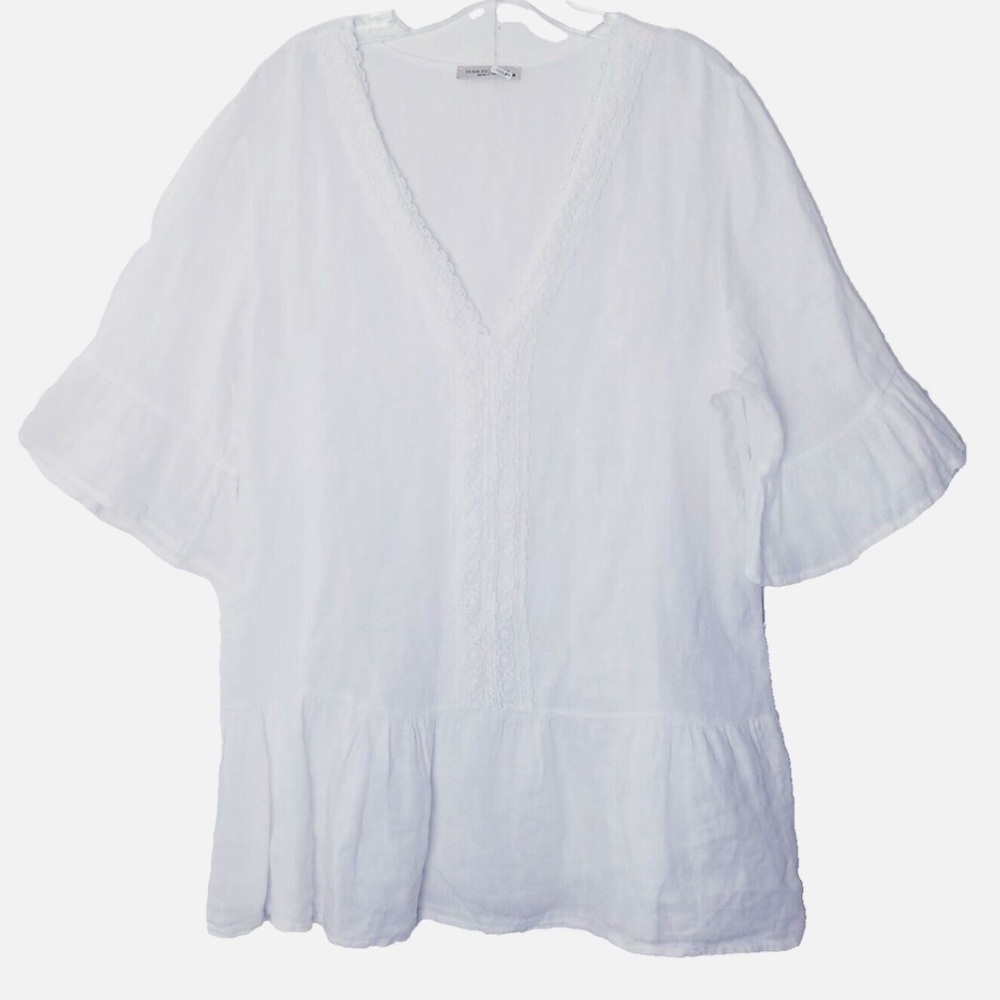Francesca Bettini Shirt Women Size S White Linen Peplum Tunic Crochet